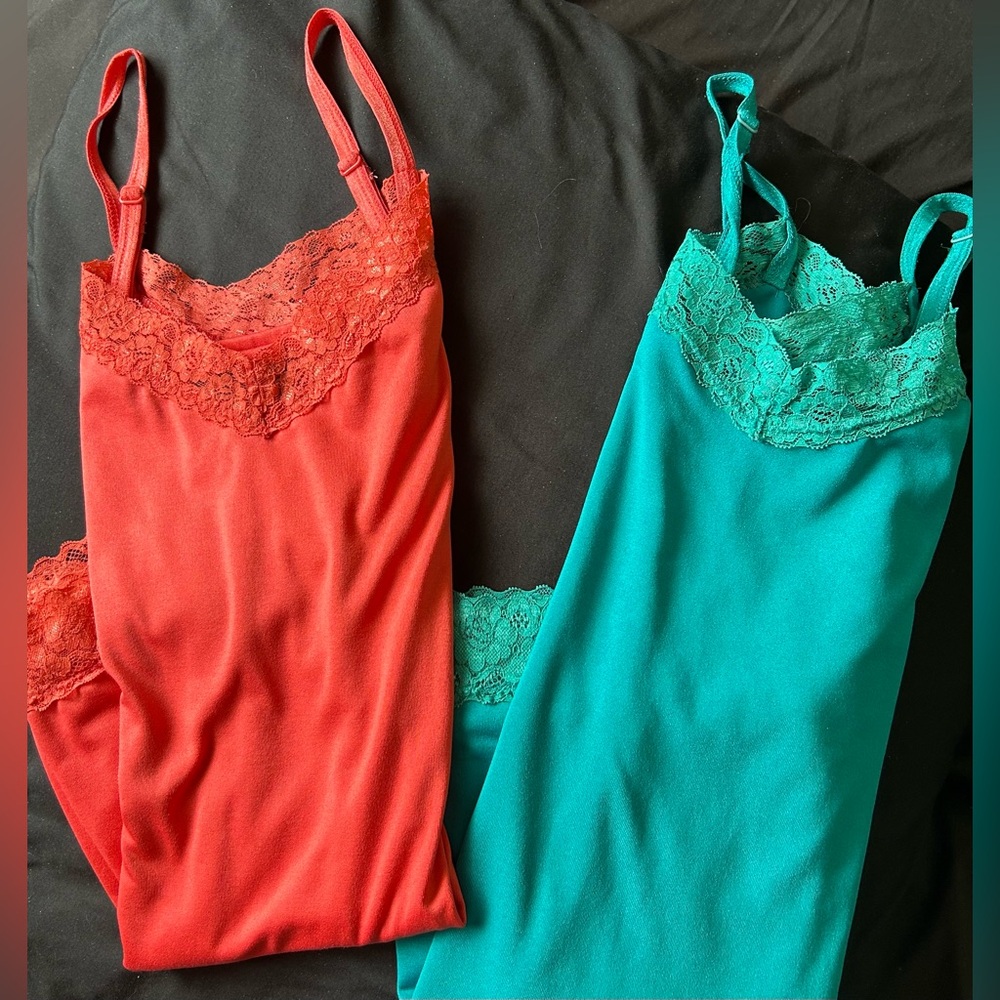 Fashion Bug Lace Trim Chemise Set - Coral and Turquoise